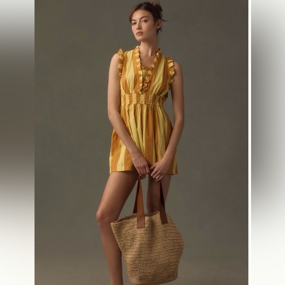 Plenty by Tracy Reese Pants - Anthropologie Plenty by Tracy Reese Yellow Ruffled Striped Romper